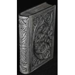 A 19th century silver filigree box, possibly Maltese, as a book, 8.5cm wide