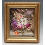 James Rouse Snr (1802-1884) - a good Derby rectangular botanical porcelain plaque, finely painted