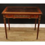 A Victorian Franglais gilt metal mounted mahogany writing table, in the Louis XVI taste, oversailing