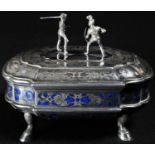 A Continental silver, niello and enamel shaped rectangular table snuff or spice box, in the