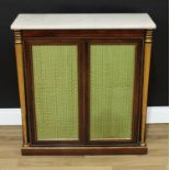 A Regency rosewood and parcel-gilt pier cabinet, of small proportions, rectangular marble top