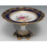 A Royal Crown Derby shaped circular comport, painted by Cuthbert Gresley, signed with flowers