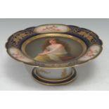 A Vienna shaped circular comport, painted by Wagner, signed, Traumeui, with beauty dreaming, the