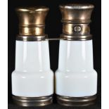 A Victorian gilt silver coloured metal mounted opaque glass novelty double scent bottle, of