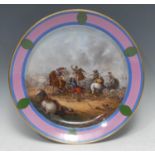 A Meissen outside decorated charger, painted in the Historicist taste with a 17th century battle,