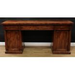 A George/William IV mahogany sideboard, oversailing rectangular top above three frieze drawers,