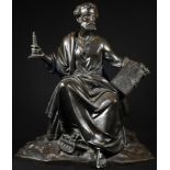 French School (19th century), a brown patinated bronze, St Paul, canted base, 29cm high