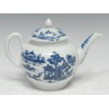A Worcester teapot and cover, decorated in blue under glaze with a gazebo, islands and panelled