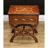 A 'Colonial' hardwood palmwood and marquetry rectangular dressing box, inlaid throughout with