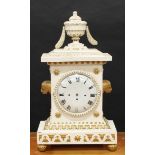 A Louis XVI style painted softwood mantel clock, 19cm enamel dial inscribed with Roman and