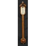 A Victorian Neo-Gothic oak stick barometer, 10cm ivorine register inscribed: J. Hughes, 21 & 22