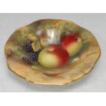 A Royal Worcester pedestal tray, painted by John Freeman, signed, with apple and blackberries on a