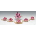 A Murano floral candlestick, clear glass leaves, 15.5cm high; five similar flowers