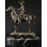 After Frederic Remington, a dark patinated bronze, Scout, marble base, 31.5cm high