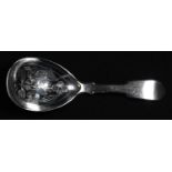 An early Victorian silver Fiddle pattern caddy spoon, the bowl wriggle-work engraved with