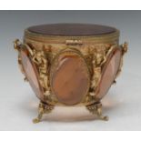 A French Palais Royale and amber glass cylindrical jewellery casket, the sides with oval panels