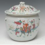 A Chinese porcelain ovoid ginger and cover, painted with traditional figures, the domed cover with a