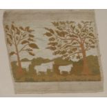 A late 18th/early 19th centuryJourneyman type embroidery, of sheep grazing, 38cm x 40cm, framed