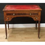 A 19th century mahogany rectangular desk, slightly oversailing top with inset tooled and gilt