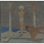 Frederick Cayley Robinson (1862 - 1927) Crucifixion signed, watercolour, 24cm x 25cm