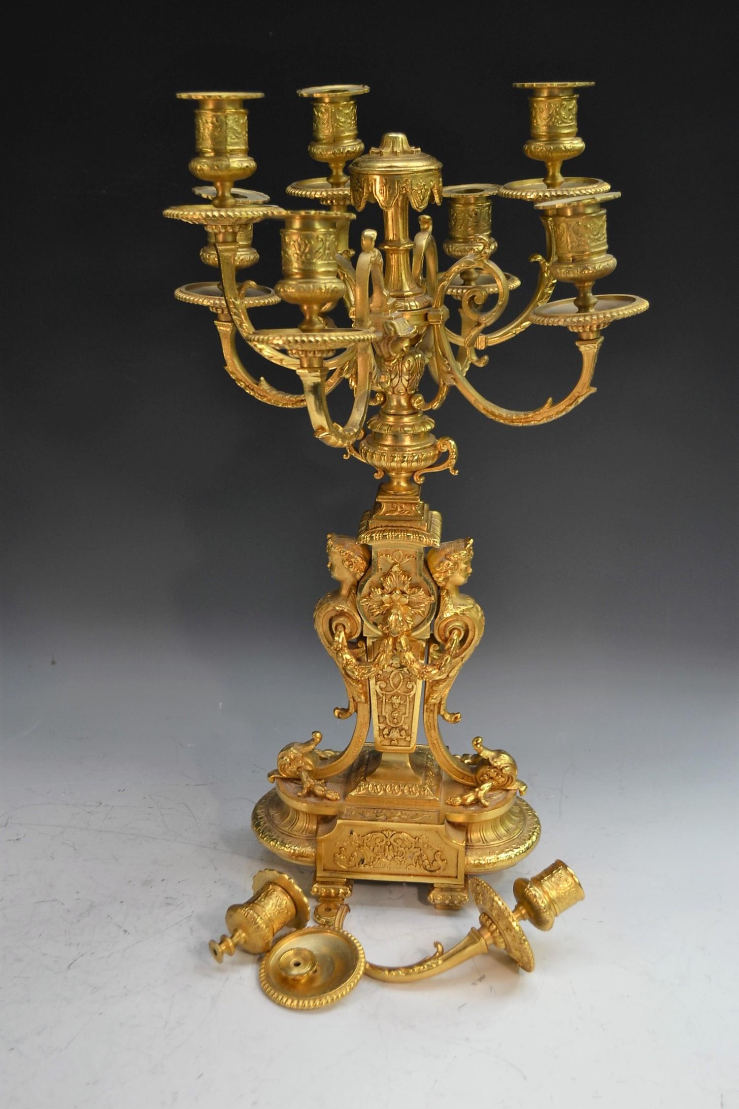 A pair of Louis XVI Revival gilt-metal nine-light table candelabrum, campana sconces, circular - Bild 2 aus 2