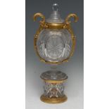 A late 19th century crystal and ormolu mounted vase, cover and stand, hobnail, slice and