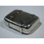 A Victorian novelty vesta case, as a travelling trunk, faux leather straps, spring loaded mechanism,