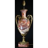 A Louis XVI Revival ormolu mounted Breccia Pernice marble ovoid table lamp, scrolling acanthus