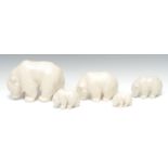 A graduated set of five Langley Mill Oakes period stoneware polar bears, 15cm - 5cm high, c.1938