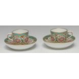 Two small Sèvres cups and saucers (Gobelet Bouillard et Soucoupe), of the third size, painted by