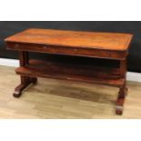 A 19th century mahogany rounded rectangular library table, flame figured crossbanded top above a