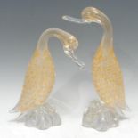 A large Murano duck, with gilt aventurine, 33cm high; another (2)