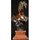 Henri Allouard (1844 - 1929), after, a bronze bust, An Elegant Lady of Fashion, spreading marble