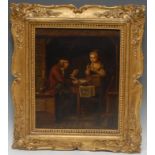 Dutch School (18th century) The Writing Master oil on tin, 30cm x 25.5cm