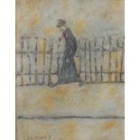 After Laurence Stephen Lowry Man in a Trench Coat bears signature, oil on board, 32cm x 24.5cm