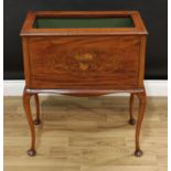 A Sheraton Revival mahogany and marquetry floor-standing bloom trough, moulded top, the front inlaid