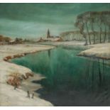 A**Sokolov (Russian School) Meandering River on a Snowy Day inscribed to verso Mockba, oil on