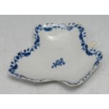 An 18th century Liverpool Christians rare leaf shaped pickled dish, painted in under glaze blue with