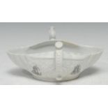 An 18th century Worcester rare two handled sauceboat, printed in black with warships in moulded
