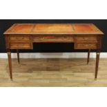 A Directoire style library writing desk, by Baker Furniture, moulded top with inset tooled and