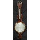 A large 19th century mahogany, ivory and boxwood strung wheel barometer, the silvered dial inscribed