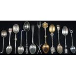 A collection of silver souvenir spoons, various forms and countries of origin (12), 4oz gross