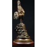 Auguste Nicolas Cain (1821 - 1894), after, a dark patinated bronze spill holder, of a cockerel on