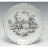 A Worcester saucer shaped dish, after Robert Hancock, signed RH Worcester with anchor. printed in