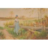 Alfred Glendenning (19th century) Contemplation by the Canal Lock Gate signed with monogrammed,