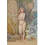 G Hodgson (19th century) Pre Raphaelite School, Andromeda and Cetus, signed, watercolour, 53.5cm x