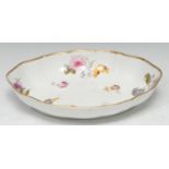 A Derby fluted oval dish, attributed to Moses Webster, decorated with floral sprays, 26cm diam,