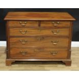 A George III mahogany chest, of low proportions, moulded rectangular top above two short and three