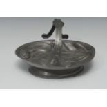 A French Art Nouveau oval pewter basket, embosssed with stylised tulips, 21.5cm wide, c.1915