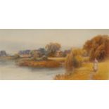 Frank Gresley (1855-1936) The River Trent at Swarkestone signed, watercolour, 21cm x 43cm